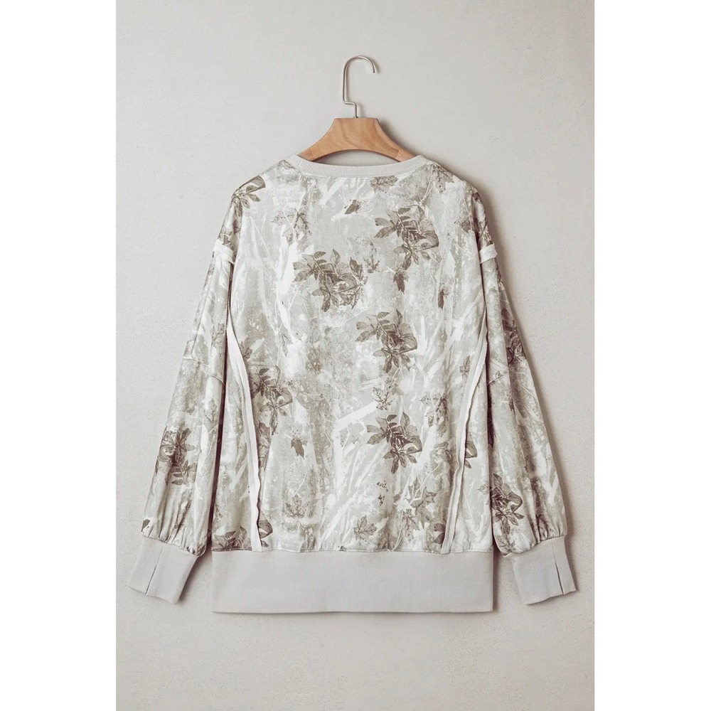 Kentucky Oversized Crewneck Sweatshirt Camo Leaf Print Boutique Pullover Gray - Picture 3 of 3
